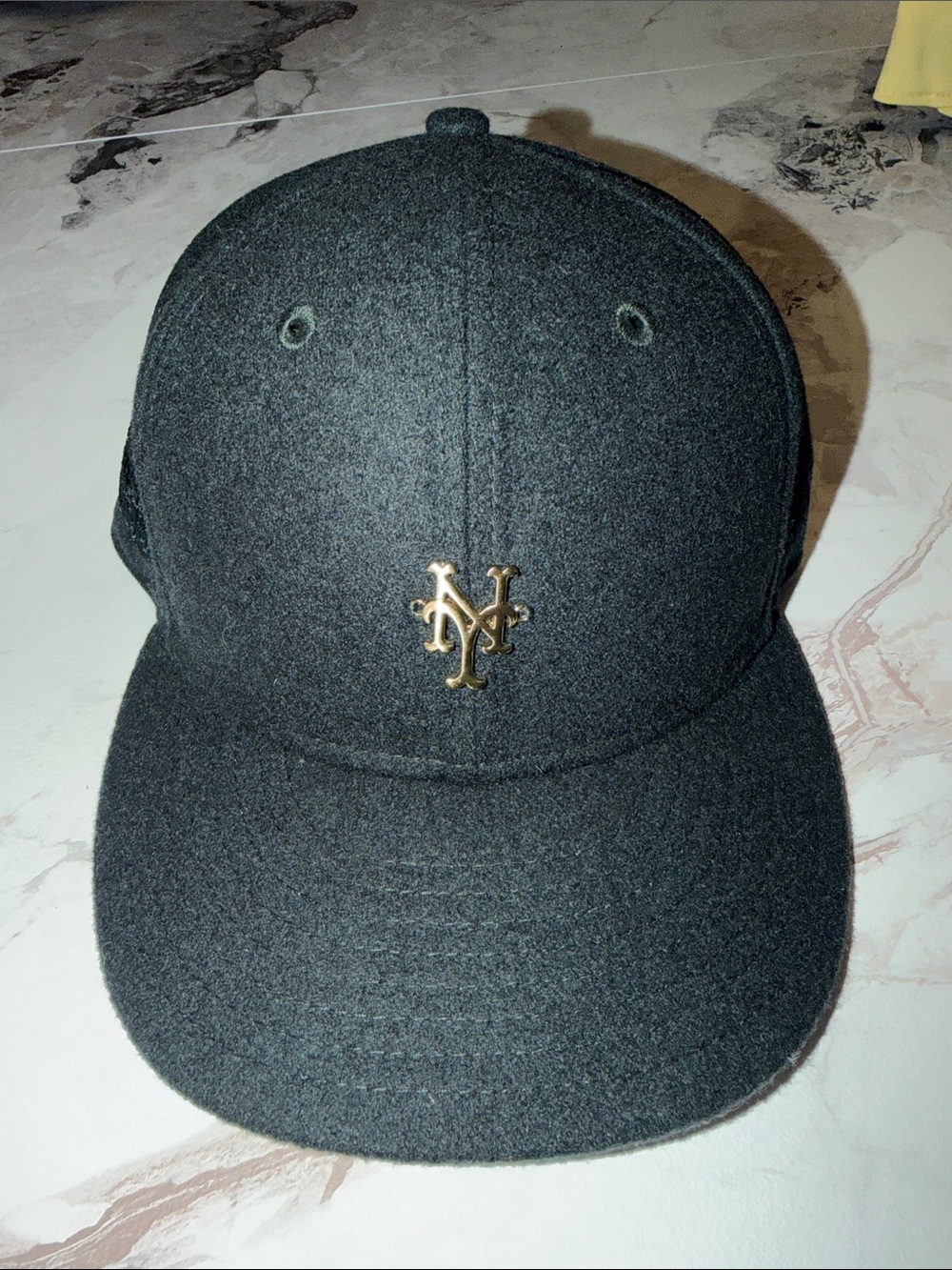 Kith Dark Gray Wool Cap with Gold NY Logo